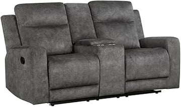 Lexicon Yates Microfiber Double Reclining Love Seat in Brownish Gray