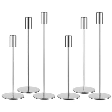 AUMAYCO Metal Taper Candle Holders, Set of 6 in Three Heights, Silver