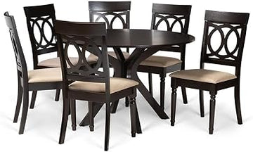 Jessie Modern and Contemporary Sand Fabric and Dark Brown Finished Wood 7-PIECE Dining