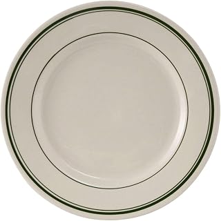 Tuxton China TGB-007 Plate, 7-1/8"Diameter, Round, Wide Rim, Rolled Edge, Microwave and Dishwasher Safe, Oven Proof, Fully Vitrified, Ceramic, Green Bay, Pack of 36