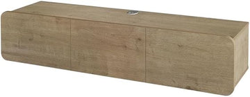 Furnifact Oak Modern Floating Wall Mounted TV Stand for 80 Inch TV, Durable Rubberwood Solids and Cathedral Walnut Veneers, Sleek Contemporary Design