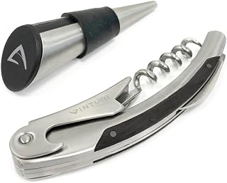 Vinturi Stainless Steel Waiters Corkscrew with Foil Cutter and Bottle Stopper Bar Set, Silver
