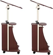 Brown Rolling Adjustable Laptop Cart with Storage, Ergonomic Height Adjustment, Durable Steel Frame, Built-in Shelves, Lightweight Design