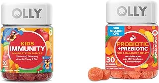 OLLY Kids Immunity Gummy, Immune Support, Wellmune, Elderberry, Vitamin C, Zinc & Probiotic + Prebiotic Gummy, Digestive Support and Gut Health, 500 Million CFUs, Fiber