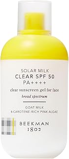 Beekman 1802 Solar Milk Clear SPF 50 Face Sunscreen, 1.69 fl oz | 3-in-1 Weightless Formula, Broad Spectrum UVA UVB Protection & Makeup Primer, Non-Greasy Gel, Goat Milk Infused