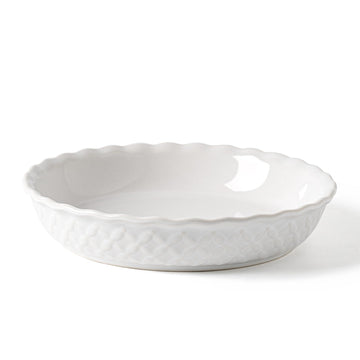 Fobenta Ceramic Pie Dish, 9 Inch 36oz Deep Fluted, Petal Weave