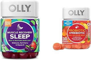 OLLY Muscle Recovery Sleep Gummies, Sleep and Sore Muscle Support, 3mg Melatonin, Tart Cherry & Probiotic + Prebiotic Gummy, Digestive Support and Gut Health, 500 Million CFUs, Fiber