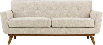 Furnifact Fabric-Upholstered Loveseat with Track Arms, Small Couch and Settee for Bedroom Office or Small Spaces, Beige