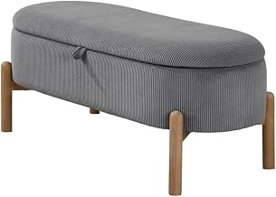 Lexicon Mavis Corduroy Lift Top Storage Bench in Gray