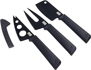 Kuhn Rikon COLORI+ Non-Stick Cheese Knife Set with Safety Sheaths, Set of 3, Black