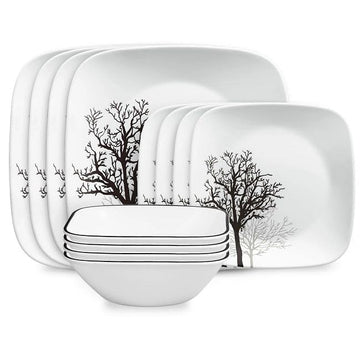 ® Timber Shadows Square 12-piece Dinnerware Set by Corelle – Glass, White, Pack of 12, Model 1147125
