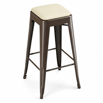 Alloy Copper Backless Bar Stool with White Vinyl Cushion by Glownary – Bar Height, Steel, Blue Vinyl Padded Seat, Model 164bblscprwv