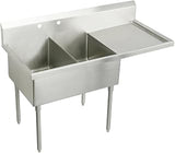 Elkay SS8260R0 Commercial 85-1/2" x 27-1/2" Floor Mount Double Compartment Scullery Sink with Drainboard