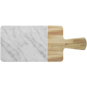 EGS Wood/Carrara 12 x 7" Serving Board by Elite Global Solutions – Large, Wood, White, Model M127RCM-AWC