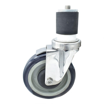 BK Resources 5" Polyurethane 2" Expanding Stainless Steel Stem Swivel Caster for Work Tables with Top Lock Brake – 5", Silver, Model 5SS-4RA-PLY-TLB