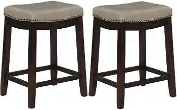 Furnifact Rubberwood Upholstered Counter Stool Set with Nailhead Trim, Bar Stools Counter Height Barstools Kitchen Island Chairs Set, Brown