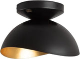 Luna Bella Flush Mount Ceiling Light Matte Black and Gold Leaf Shade, Weathered Brass