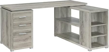 Brown 3-Drawer L-Shape Computer Desk, Transitional Style, Silver Finish, Spacious 60-Inch, Modern Office Furniture for Home or Business