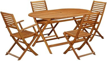 Neutral Oil Wooden Patio Set - Dining Table and 4 Chairs, Durable Wood Construction Weatherproof for Backyard and Garden Relaxation