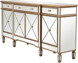 Gold Mirrored Credenza, 72-inch Storage Cabinet with Reflective Glass Front, Modern Design, Durable Construction, for Office and Living Spaces
