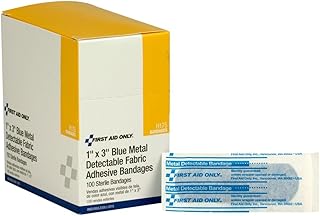 First Aid Only H175 Blue Metal Detectable 1 x 3 Fabric Adhesive Bandages, Box of 100