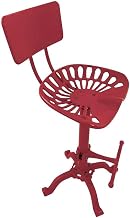 Furnifact Powder-Coated Cast Iron Bar Stool with Back, Tractor Seat Adjustable Heavy-Duty Metal Garage Work Stool 250lb Capacity, Red