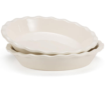 KooK Ceramic Pie Dish, Deep Round Stoneware, 9 Inch 36 Ounce, Ivory Set of 2