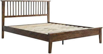 Furnifact Solid Wood Platform Bed Frame with Headboard and Footboard, Full Size Wooden Bed Frame for Bedroom Furniture, Walnut