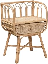 Furnifact Brown Rattan Nightstand, Modern Bohemian Style, Durable Natural Rattan Frame, Easy to Clean