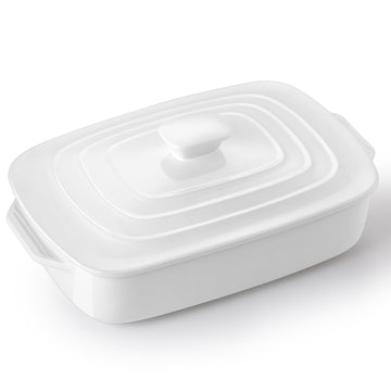 Lareina Ceramic Casserole Pan with Lid, 4 Quart Capacity, White