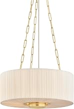 Hudson Valley Lighting Camby 3-Light Pendant | Aged Brass with Pleated Ivory Linen Shade | Elegant Transitional Drum Pendant Light | 2703-AGB