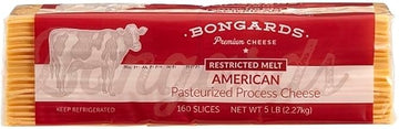 Bongards Yellow Restricted Melt Pasteurized Process American Cheese Slices, 5 Pound, 4 Packs per Case, Real Cheese, Mild Buttery