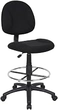 Tweed-Upholstered Drafting Stool with Footring and Dual-Wheel Casters, Adjustable Seat Height for Home Office