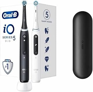 iO Series 5 Electric Toothbrush, Set of 2 PCs, Connect to Oral-B Mobile App, with iO Magnetic Technology, 2 Tips, Travel Case, White and Black