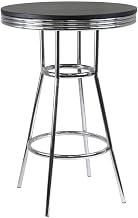 Furnifact Black Metal Round Pub Table – Sleek Bar Height Dining Table for Home or Commercial Use – Durable Composite Wood Top with Sturdy Metal Frame