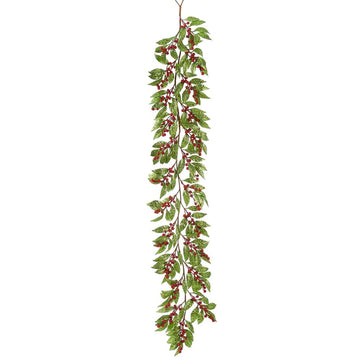 6ft Glittered Artificial Berry Leaf Garland -Red/Green (Pack of 6) by SilksAreForever – Synthetic, Red, Model SAF-45269