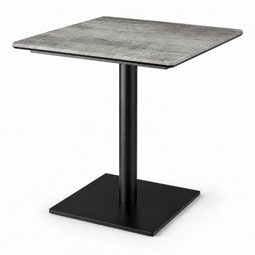 Glownary Excalibur Square Table – 28 Inch, Textured Toscano Stone Finish, Indoor Outdoor Commercial, Standard Height with Black Steel Base, 2-4 Seating