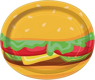 Unique Party Burger BBQ Paper Oval Party Paper Plates, 12", 8 Ct.