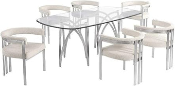 78" x 42" Rounded Rectangular Clear Glass Dining Set