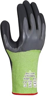 SHOWA TEX Alpha XC821 Cut Resistant Work Gloves, HPPE Tungsten Seamless Knit Liner, Nitrile & Polyurethane Palm Coating, ANSI Cut A6 High Dexterity Safety Gloves, Small, 12-Pack