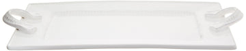 Bianca Dash Rectangle Platter with Handles by American Atelier – Large, Ceramic, White, Model 1562185