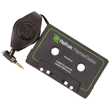 Retractable Premier Cassette Adapter with Hands-Free Microphone by ReTrak – Black, Model ETPRCSSTT