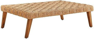 Modway Thames Wicker Rattan Outdoor Coffee Table in Natural - Low-Profile Rectangle Patio Table - Weather Resistant Outdoor Wicker Coffee Table with Acacia Wood Legs for Deck, Pool, Balcony, Garden