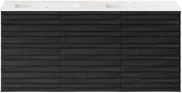 Swiss Madison Cascade 48" Wall-Mounted Bathroom Vanity in Black Oak with 3-Hole Widespread Double Basin Sink Top
