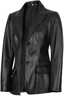 Women's Lambskin Two-Button Blazer, Genuine Leather, Classic Style
