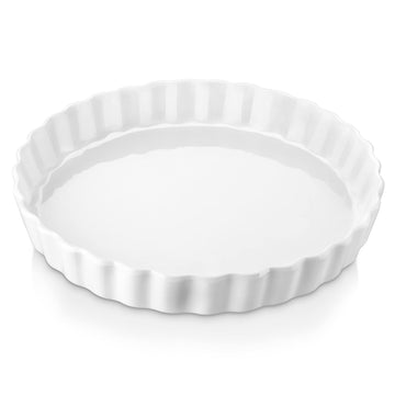 Lovecasa Porcelain Quiche Dish, Round 10 Inch Ceramic Pan, White