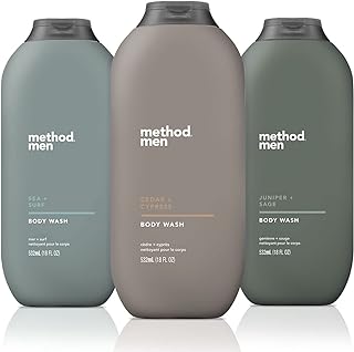 Method Men Body Wash Trio for Daily Cleansing and Skin Care, Moisturizing Body Wash, Sea and Surf, Cedar and Cypress, Juniper and Sage, 18 Fluid Ounce (Pack of 3)