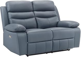 Lexicon Hancock Leather Power Double Reclining Love Seat in Blue