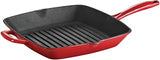 Tramontina Bestow Cast Iron Grill Pan, 27 x 27 cm, Red, Enamelled, Induction & Oven-Safe, Steak Pan with Grill Grooves & Spout for Steak & Vegetables, Optimal Heat Distribution