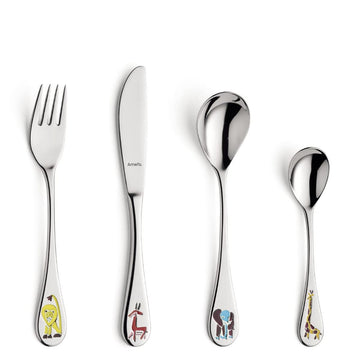 4 Piece Kids Flatware Set Safari by Amefa – 3 years, Stainless Steel, Pack of 4, Model 043000G025A40